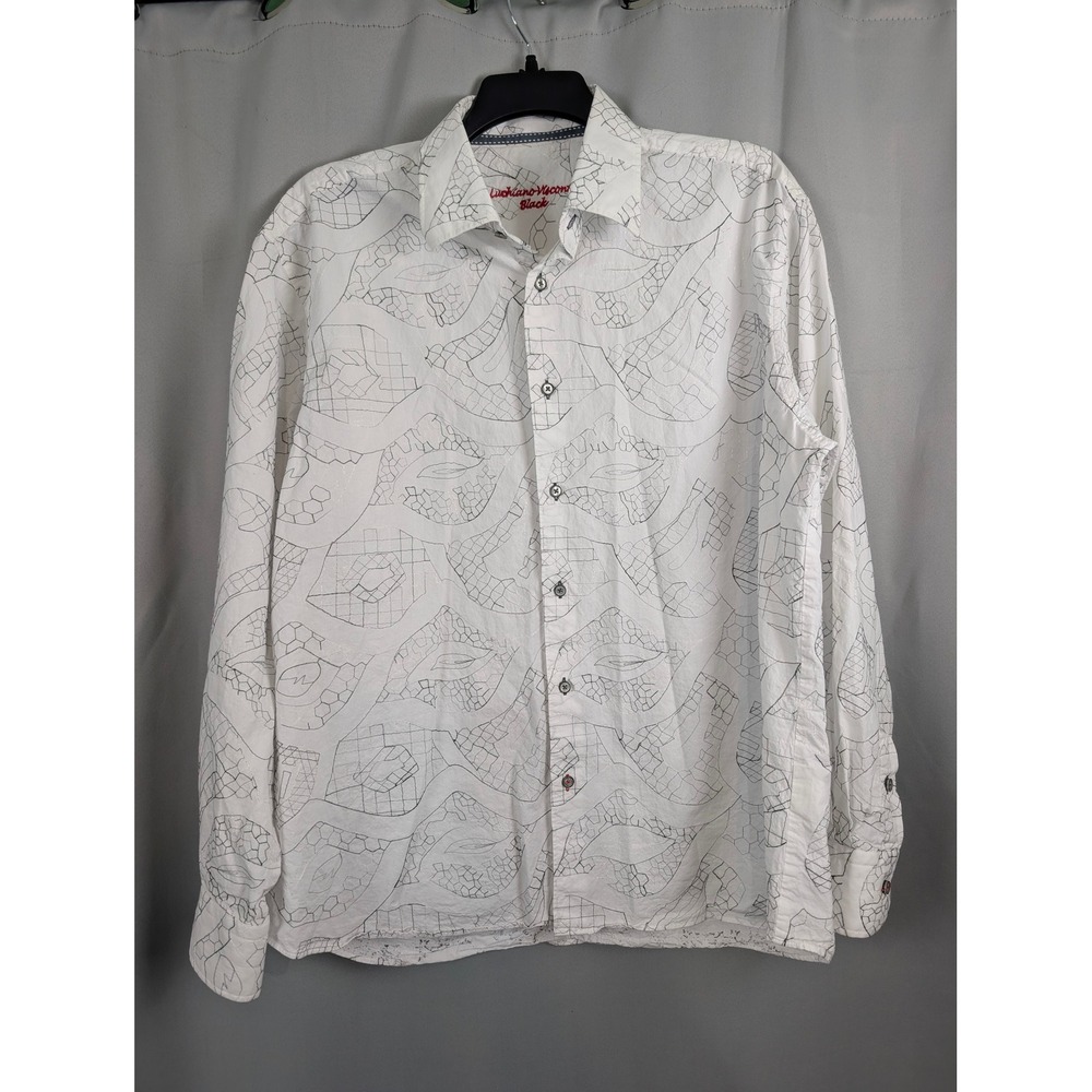 Luchiano Visconti Button Down Mens XXL White Black Excellent‎